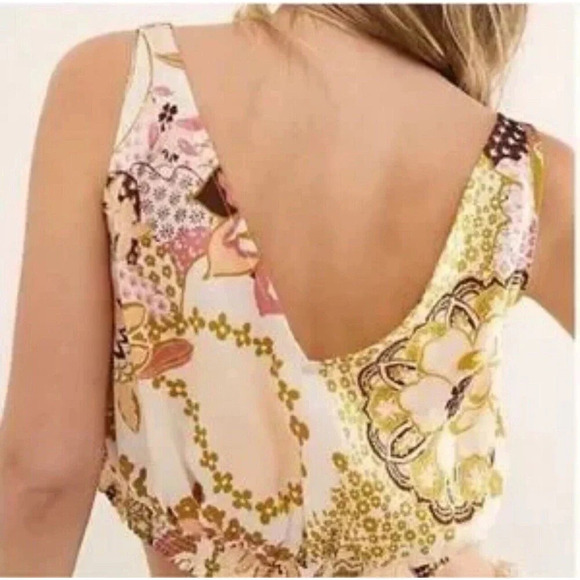 Free People Weekend In Montauk Floral Print Cropped Tank Top Size Small - Picture 2 of 14